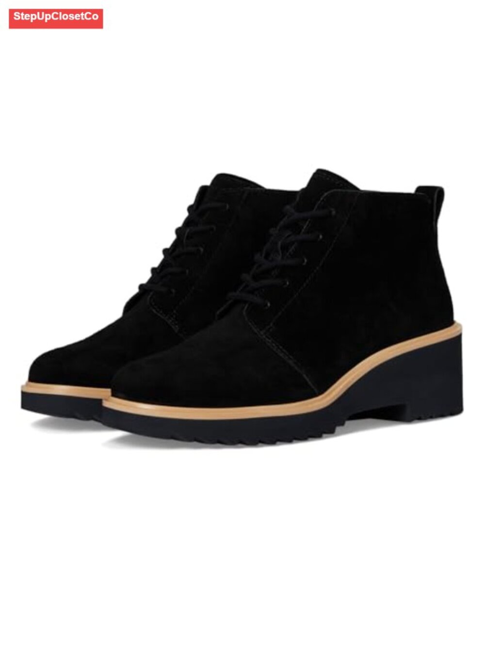TOMS Maude Lace Up Ankle Bootie Suede Wedge Heel Round Toe